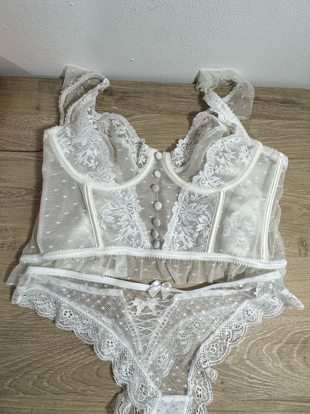 Sheer Lace Ivory Bralette & thong Set size S